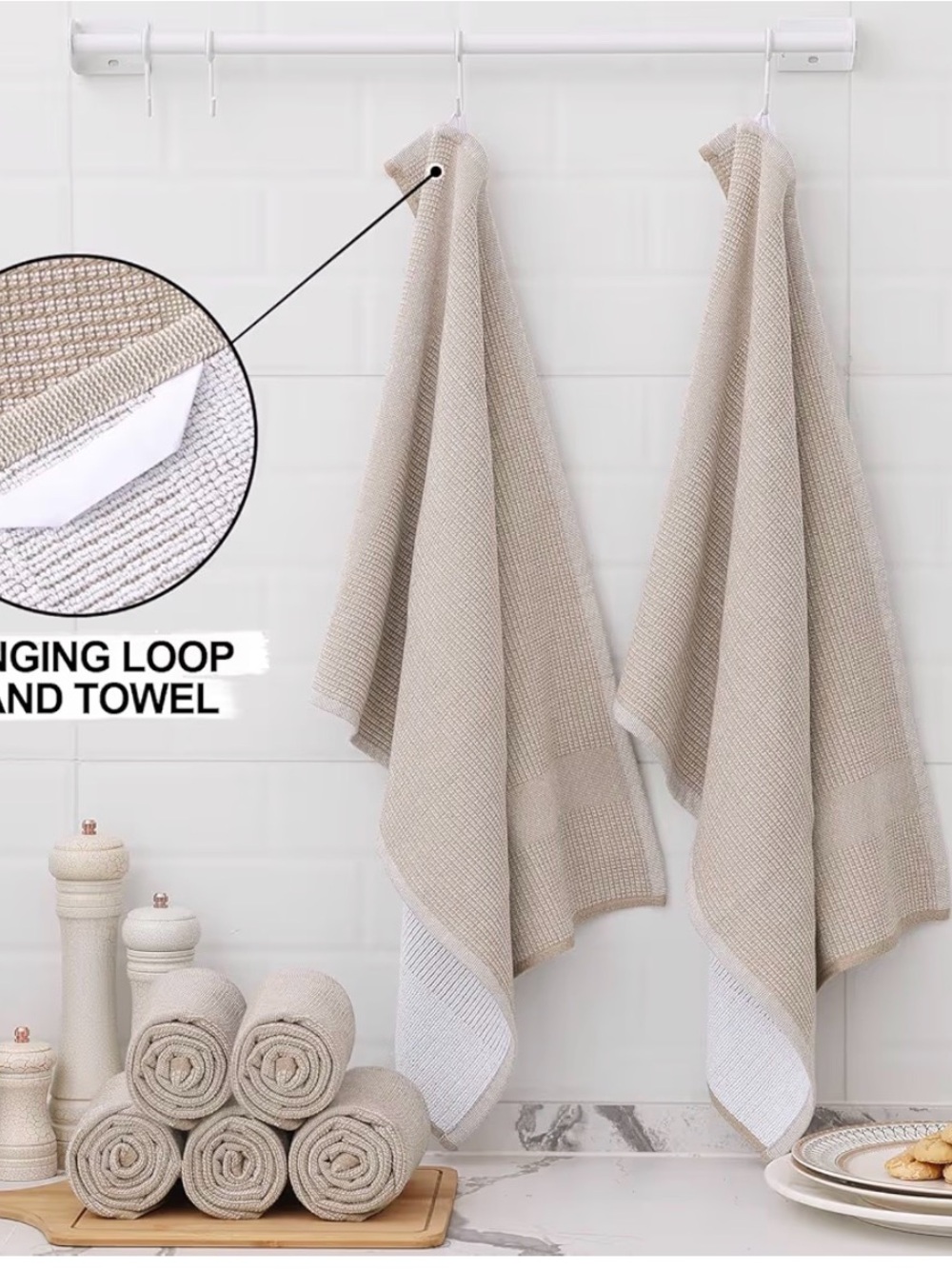 NWT 6 pack Kitchen Waffle Weave Dish Towels - Beige - Picture 3 of 10
